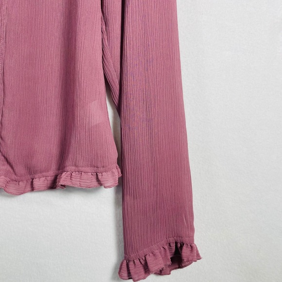 Oleg‎ Cassini Ruffle Blouse Button Down Long Sleeve Pink Top XL Women V Neck - Picture 4 of 10